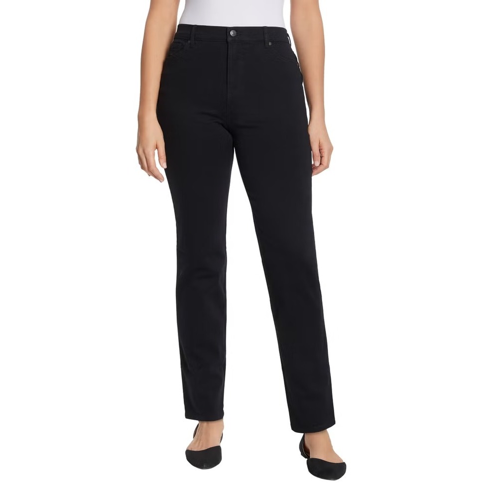 Gloria Vanderbilt Amanda Stretch Denim Jeans Black Straight Leg Womens 10